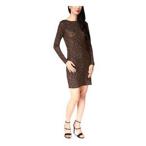 MICHAEL KORS Womens Brown Cowl Back Unlined Long Sleeve Sheath Dress Petites PL